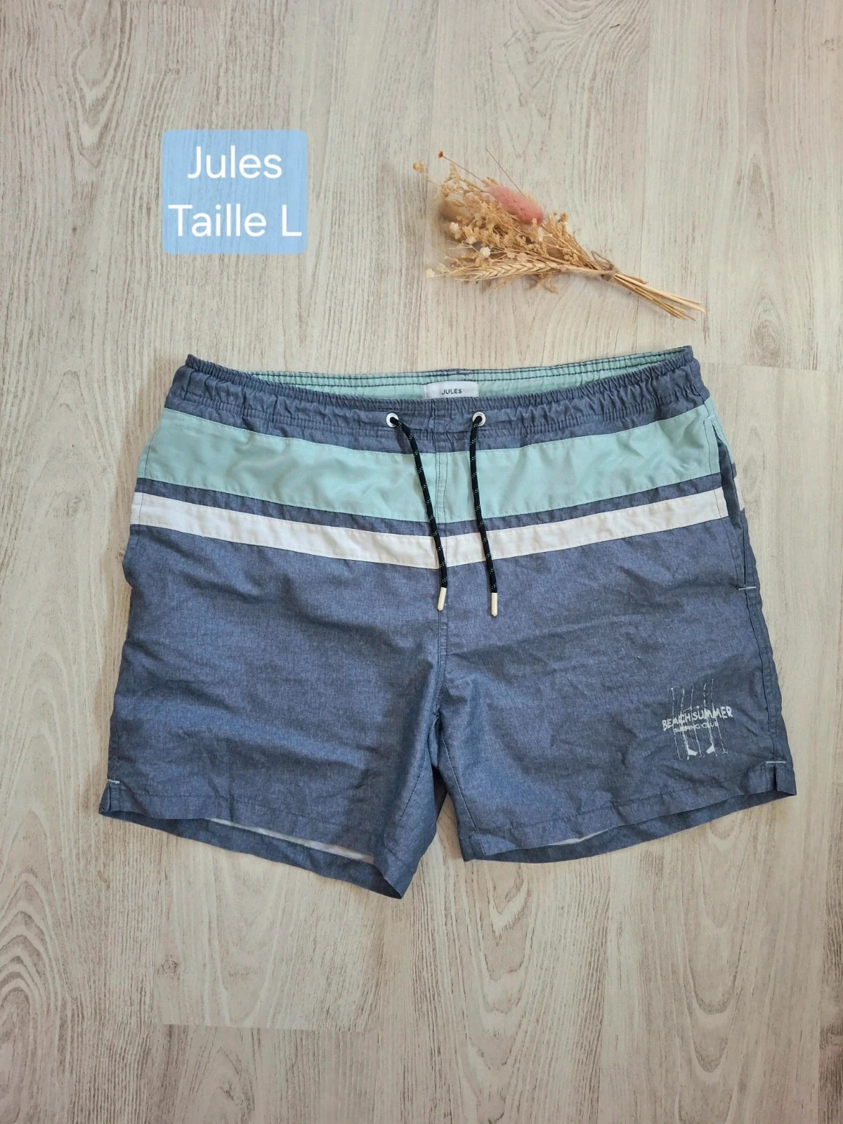 Short de bain homme bleu/blanc/turquoise Jules – Taille L